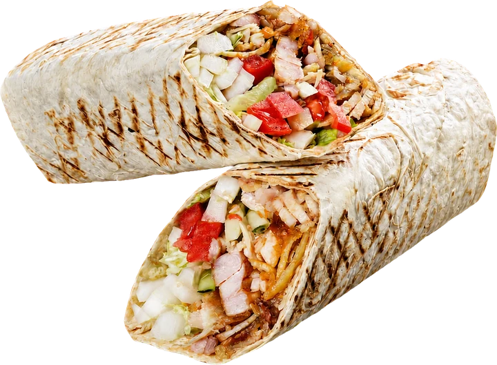 Наша классическая шаурма — мясо, свежие овощи и фирменный соус в поджаренном лаваше